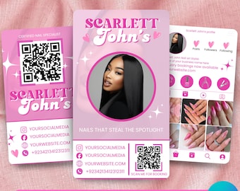 Nail Tech QR Code Business Card Template | Nails Salon Card | Hair Instagram Card | Loyalty Card | Visiting Card | Canva Editable
