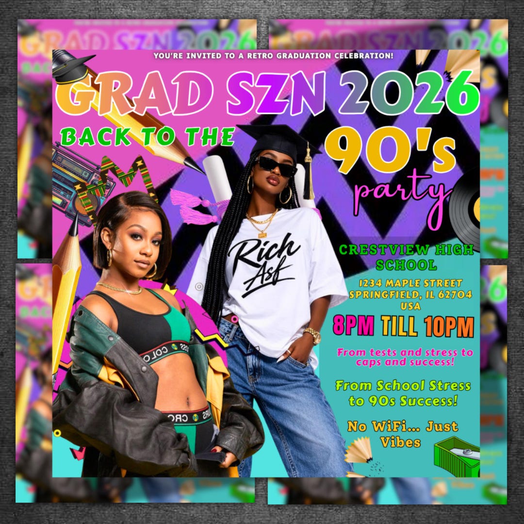 Class of 2026 Gold Graduation Invitation,freaknik Party Flyer, 90's ...