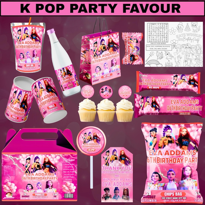 Kpop Demon Hunter Birthday Party Bundle, Canva Editable Anime Party