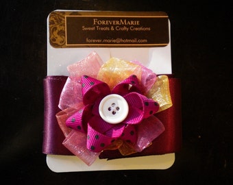 Burgundy headband with button bow