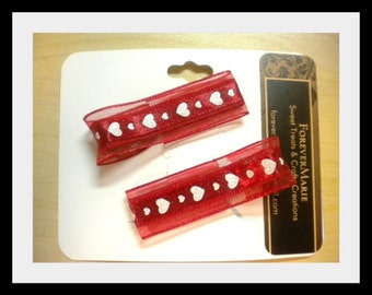 Red and White Hearts hairclip