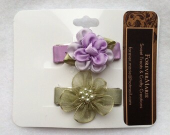 Purple and green flower clips
