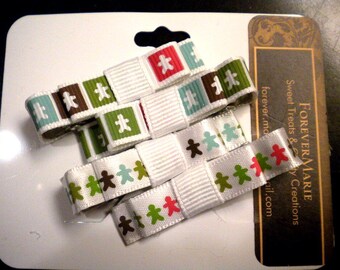 Gingerbread Hairclips: Set of Four Grosgrain & Satin Ribbon Barrettes