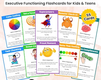 ADHD Coping Cards: Executive Functioning & SEL Flashcards, Emotional Regulation, Coping Skills, Calm Down, Therapy and Classroom Printable