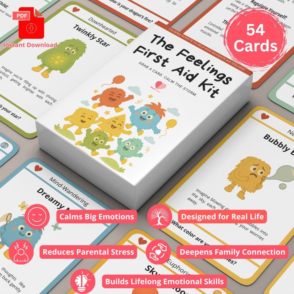 The Feelings First Aid Kit, Kids Feelings Cards, Emotional Regulation Tool for Children, Calm Down Activities, Therapy Cards