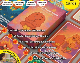 Kids Anger Management Cards: Adventures with Angro, Calm Down Affirmations, Coping Skills, Meltdown & Yelling Relief Printable