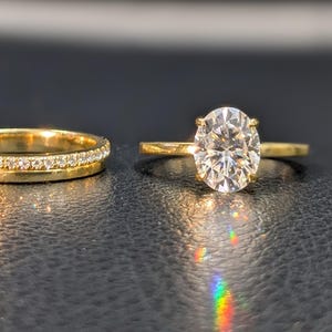 Yellow Gold Diamond Ring, 2 Ct Oval Cut Bridal Set Moissanite Engagement Ring, Lab Grown Diamond Wedding Ring Set, Fancy Ring Set For Her