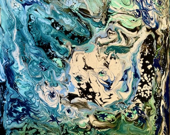Tectonic - Peinture acrylique abstraite originale pour coulée | Couches terrestres | Toile d'art inspirée de la géologie (50 × 50 cm)