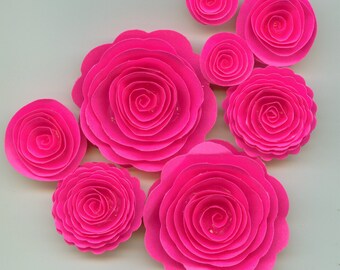 Bright Hot Pink Spiral Rose Paper Flowers