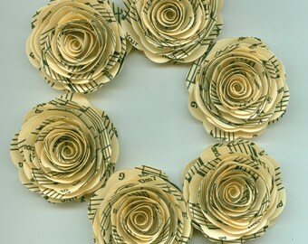 Ivory Music Sheet Handmade Large Spiral Paper Flowers