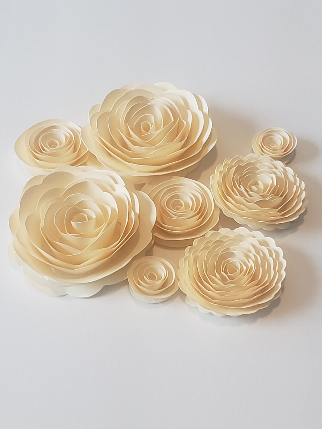 8 Cream Flowers, Cream Paper Flowers, Elegant Wedding Decor, Table