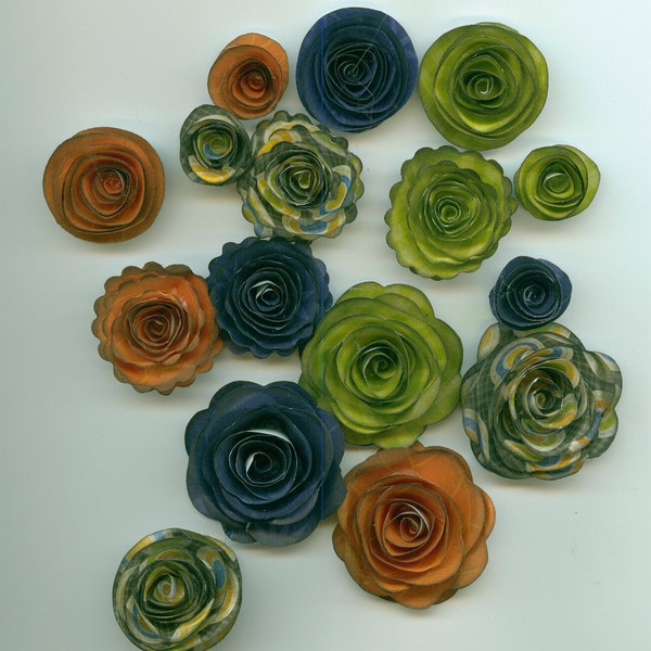 Halloween Orange Black Purple Lime Green Handmade Spiral Paper Flowers