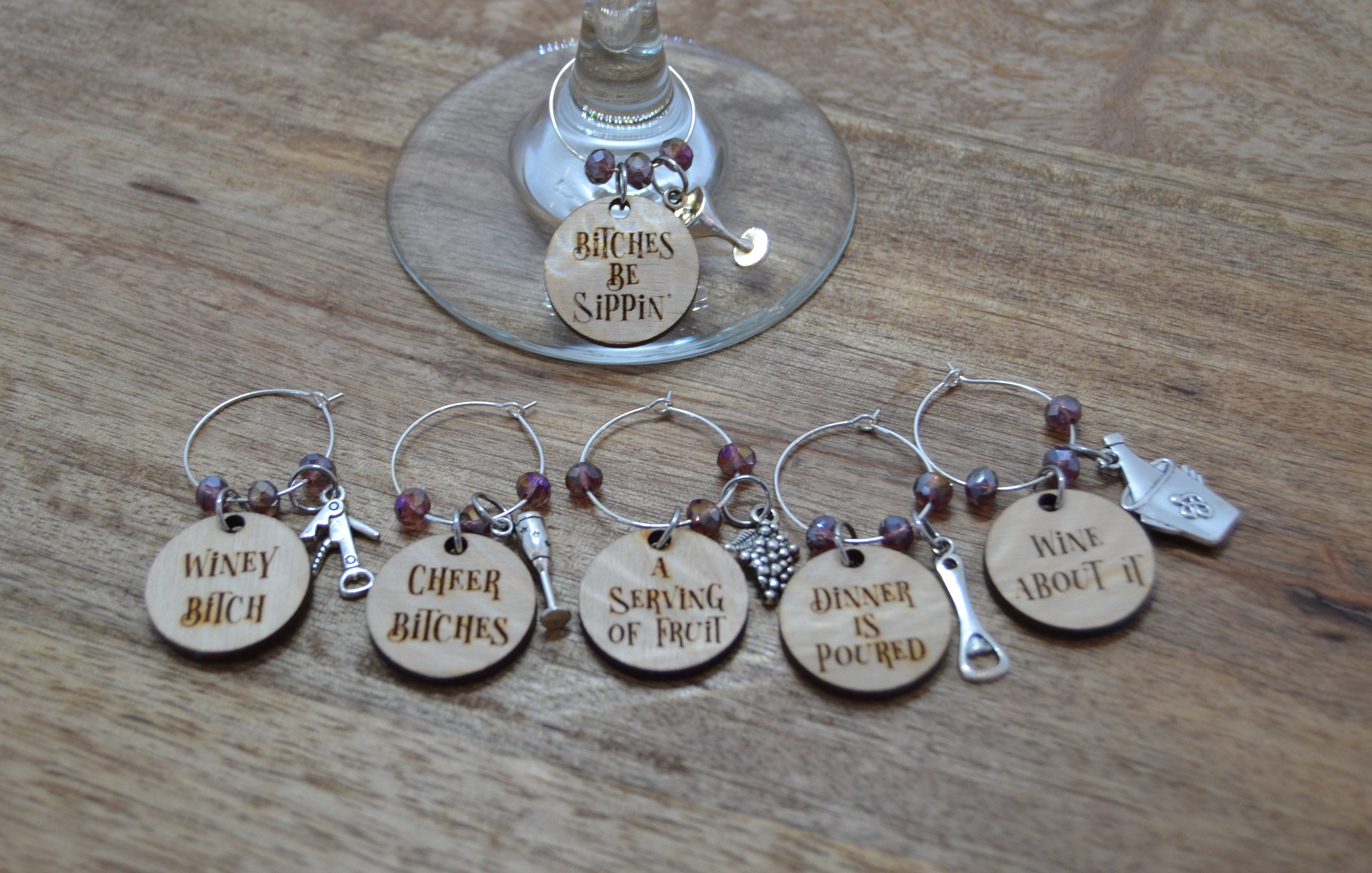 Winey Bitches Co Tink Pixie Tipsy Sip Charm for Wine Glasses