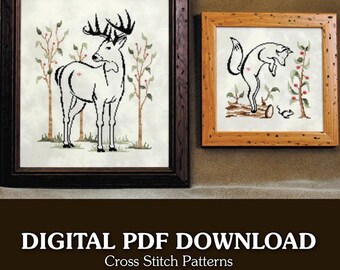 Deer & Fox Cross Stitch Pattern Set | Wilderness Scenes (PDF Download)