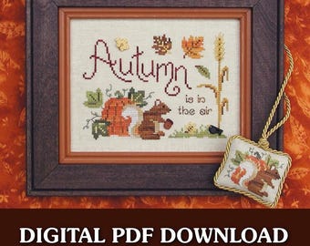 Herbst liegt in der Luft Kreuzstichmuster | Eichhörnchen Design | Herbst PDF Download