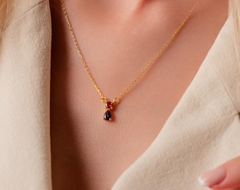 Personalized Sterling Silver Double Birthstone Necklace, Gold Plated, Mother's Day Gift
