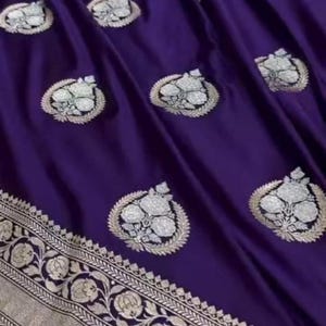 Banarasi Mysore zachte zijden sari, rijk geweven pallu en blouse