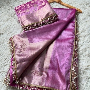 Banarasi Tissue Soft Silk Saree with Lace Border: Traditional Indian Attire