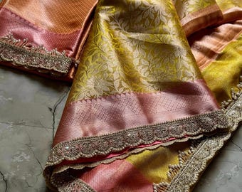 Banarasi Kanjivaram Soft Tissue Silk Saree: designer kanten rand Zari weven bruiloft sari