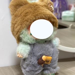 Brown hat and gray overalls design, suitable for 17cm dolls, as gifts, doll decorations, doll clothes, Halloween gifts
