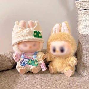 Hand-sewn labubu baby clothes cute cartoon overalls set cute little hat exquisite baby clothes