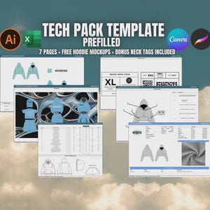 Apparel Tech Pack Template: AI & PDF, Hoodie Mockups (Digital Download))
