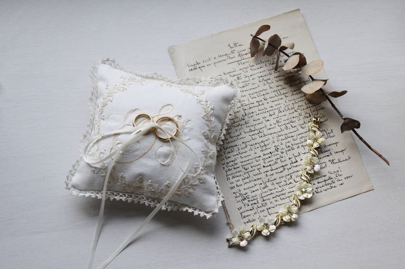 Hand Embroidered Monogrammed Ring Pillow / Baby's First Etsy