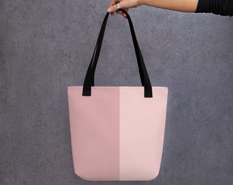 Two-Tone Pink Tote Bag: Modern Striped Shoulder Bag