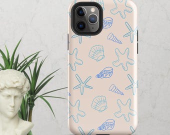 Custodia per iPhone a conchiglia: design costiero tropicale blu beige