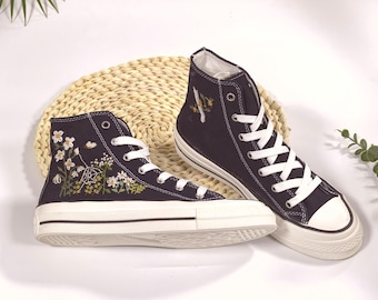 ハンドメイド刺繍花柄キャンバススニーカー、カスタマイズ可能