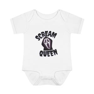 Body de bebé de Scream Queen, body de bebé de terror con cara de fantasma, body de bebé para fans del terror, artículos de terror para bebés, body de bebé con temática de terror imagen 4