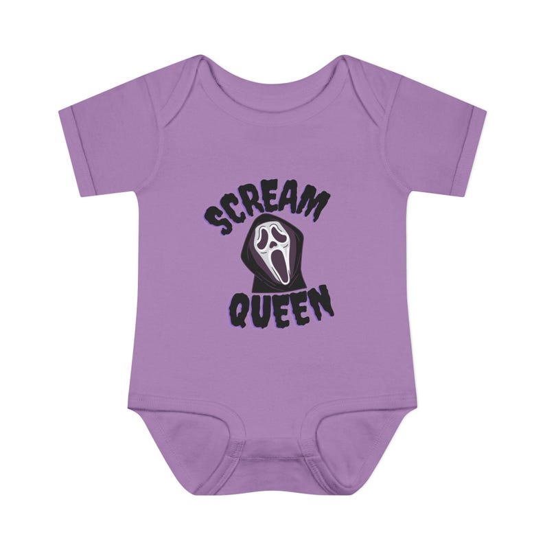 Body de bebé de Scream Queen, body de bebé de terror con cara de fantasma, body de bebé para fans del terror, artículos de terror para bebés, body de bebé con temática de terror imagen 6