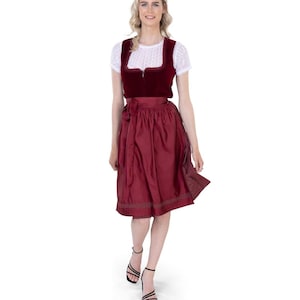 New Collection 2025 _Oktoberfest Red Velvet Dirndl Dress | Vintage Bavarian Costume with Blouse & Apron