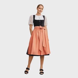 Bold Velvet Dirndl Dress | Black & Orange Bavarian Oktoberfest Gown with Apron