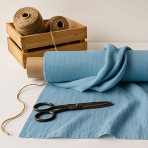 Aero Blue Cotton Linen Blend Fabric by the Yard – Lightweight Soft Woven Material for Sewing, Apparel, Home Decor & Crafts