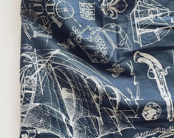 40s Cotton Poplin Fabric | Nautical Blueprint Print | Apparel, Quilting, Crafts (Sold by Yard)