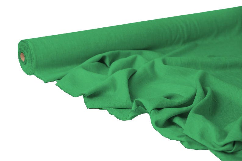 Stone Washed Linen Fabric | Medium Weight Flax, 58" Wide Emerald