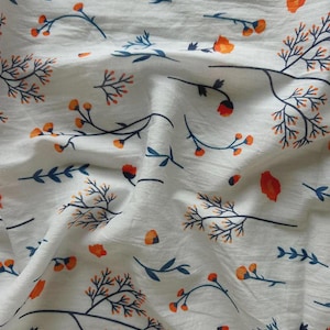 100% Cotton Voile Fabric | Lightweight Sheer Floral Print Material