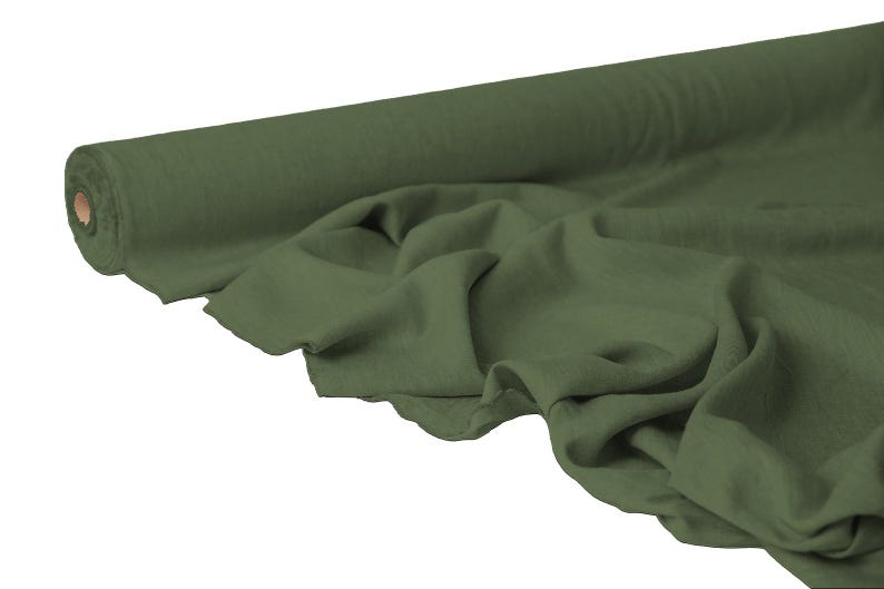 Stone Washed Linen Fabric | Medium Weight Flax, 58" Wide Dusty Olive