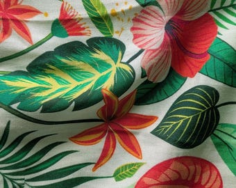 Viscose Cotton Flex Fabric by Yard | Tropical Floral Lightweight Summer Dressmaking Material