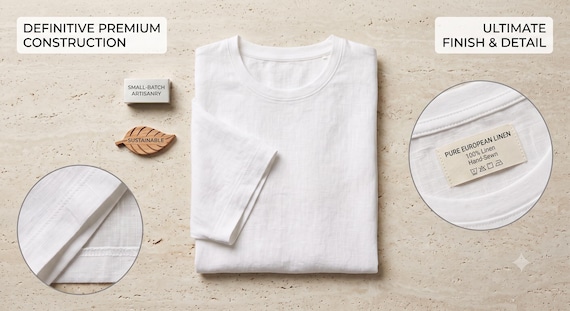 Pure Linen T-Shirt, White Unisex Casual Tee, Minimalist Summer Top, Eco-Friendly Artisanal Shirt
