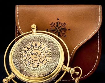 Limited Edition The Golden Compass Replica Alethiometer  Compass Symbol Reader with leather cover, Keepsake Gift