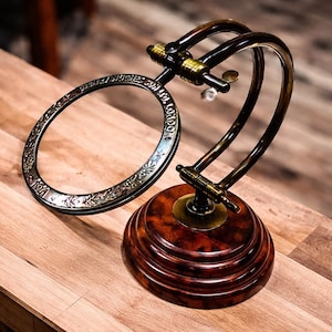 Antique Brass Magnifying Glass with Wooden Base Adjustable Magnifier Lens Table Top Decor