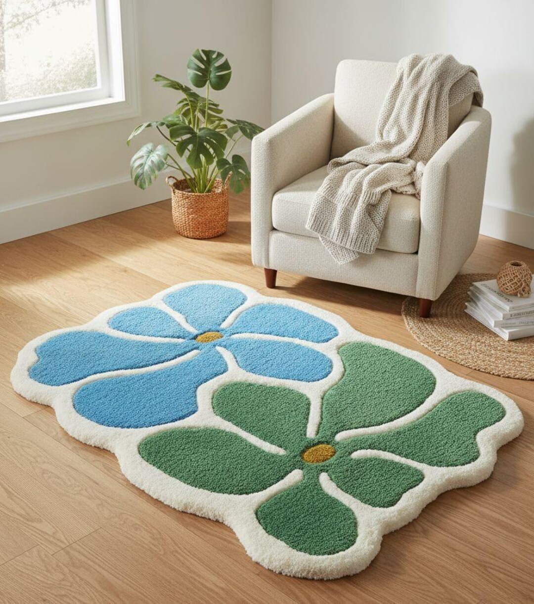 Handmade Daisy Wool Rug | Tufted Flower Carpet, Boho Nursery Decor - Etsy