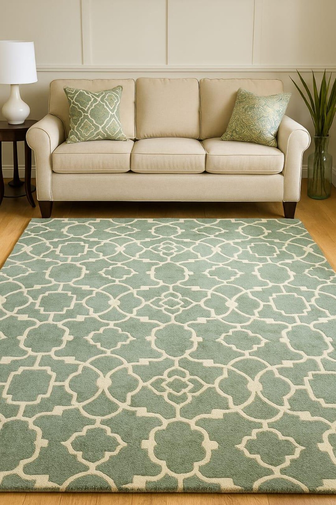 Mint Green Moroccan Trellis Rug |hand-tufted Wool Area Rug |soft Modern ...