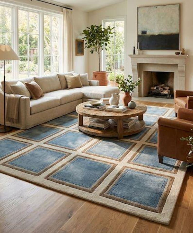 Retro Checkered Wool Rug | Hand-tufted Square Pattern Area Rug | Mid ...