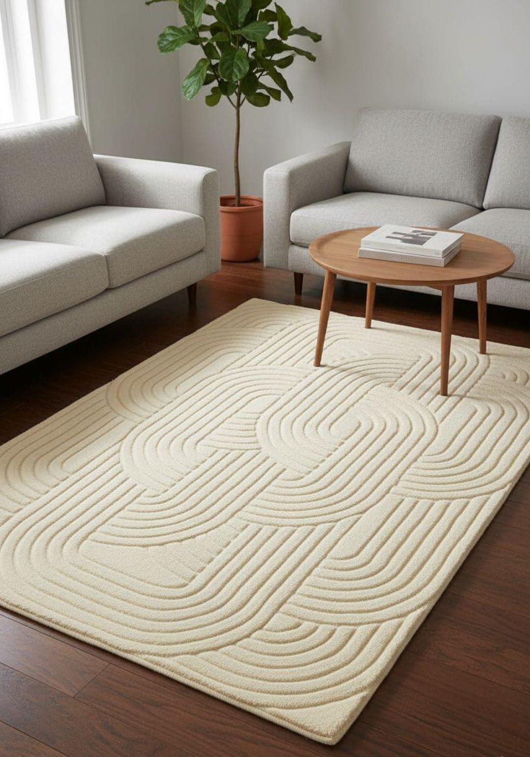 Modern Cream Geometric Rug – Hand-tufted 3D Pattern Area Rug ...