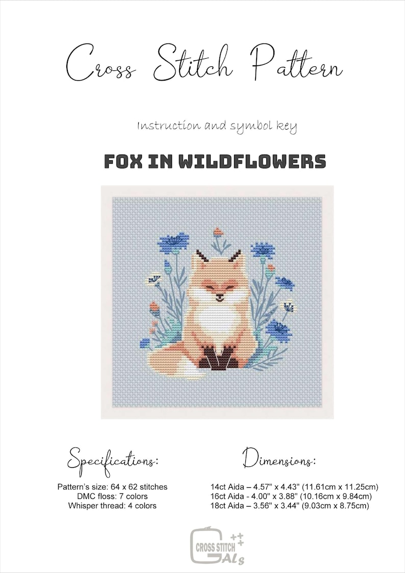 Fox in Wildflowers Cross Stitch Pattern, Modern Animal Needlework (PDF ...