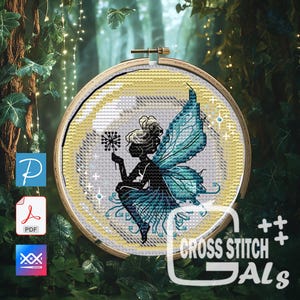 Fairy’s Reverie Cross Stitch Pattern | Dreamy Fairy Silhouette in Moonlight | Fantasy PDF Embroidery Design | Instant Download