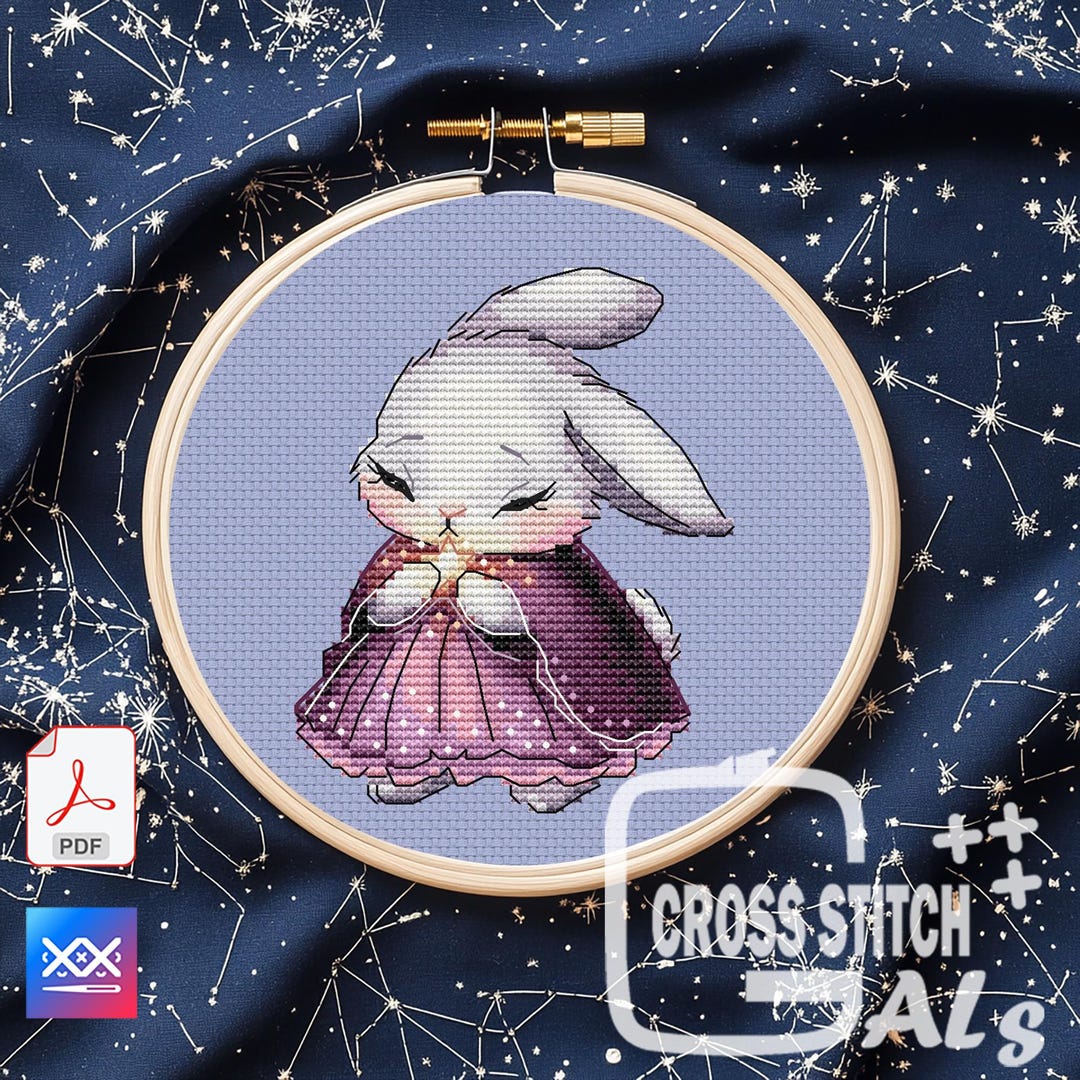 Stargazer Bunny Cross Stitch Pattern – Celestial Rabbit Embroidery (PDF ...
